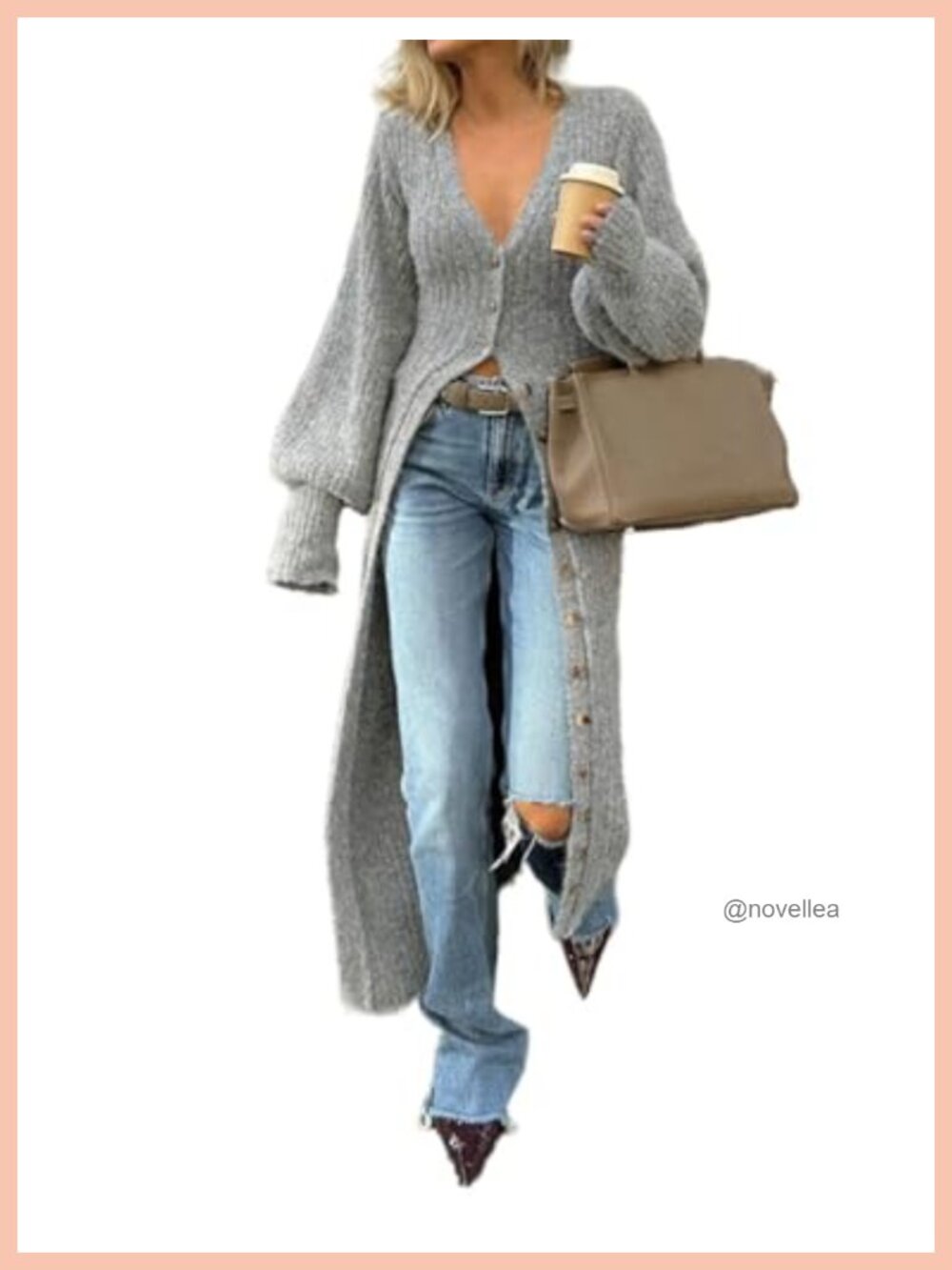 Women's Trendy V-Neck Button Down Chunky Knit Long Cardigan Sweater Dress